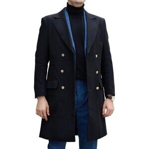 ✨Men Black Winter Jacket Trench Coats Long Jackets Warm Double Breasted Overcoat